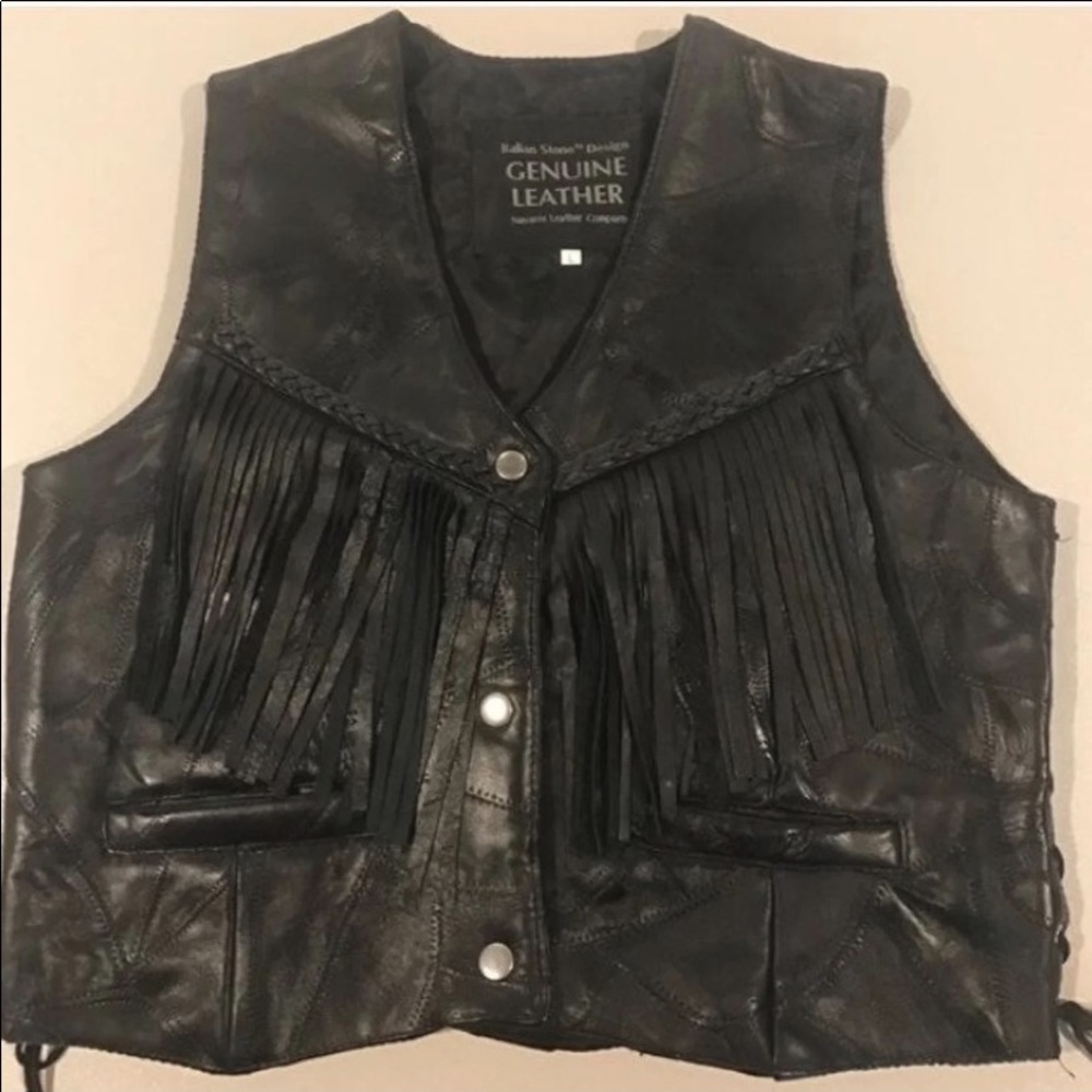 Leather lace up fringe vest